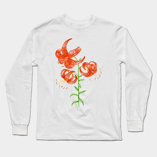 Tiger Lilies (Lilium lancifolium) Long Sleeve T-Shirt by illucalliart